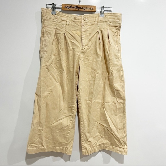Anthropologie Maeve Remi Wide Leg Cropped Pleated Chino Pants Khaki Tan - Picture 3 of 9